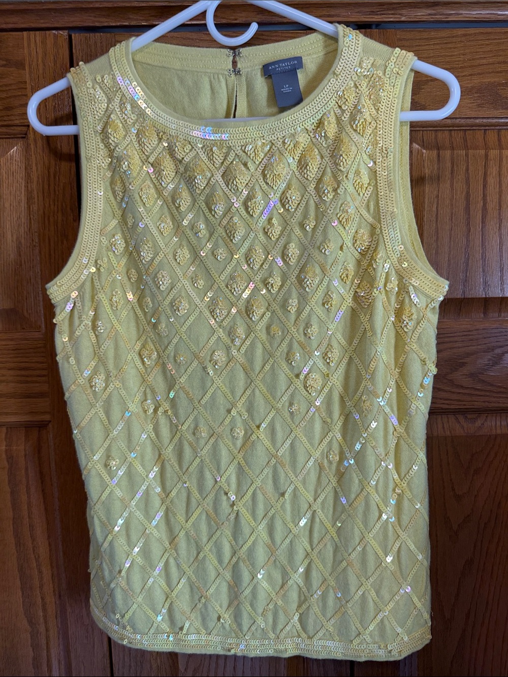Ann Taylor Petites Yellow Sequin-Embellished Sleeveless Tank